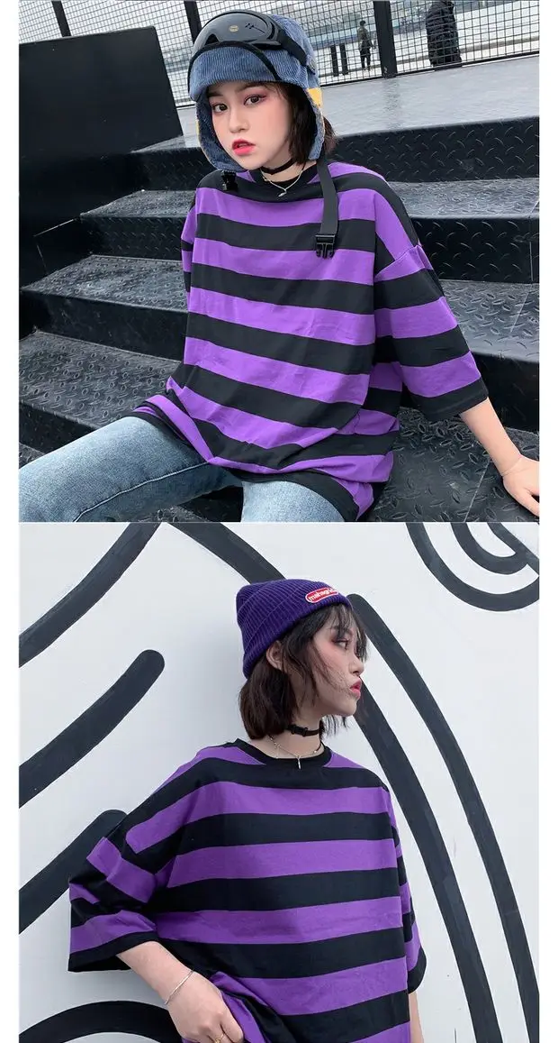 YouGeMan весна лето Модная женская футболка Корейская Ulzzang Harajuku винтажная полосатая футболка с коротким рукавом женская футболка Топы