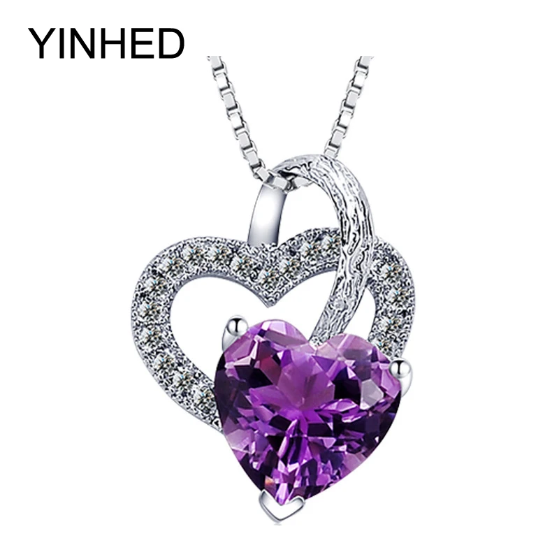 

YINHED Romantic Double Heart Pendant Necklace 925 Sterling Silver Crystal Necklace Jewelry for Women Valentines Gift ZN080