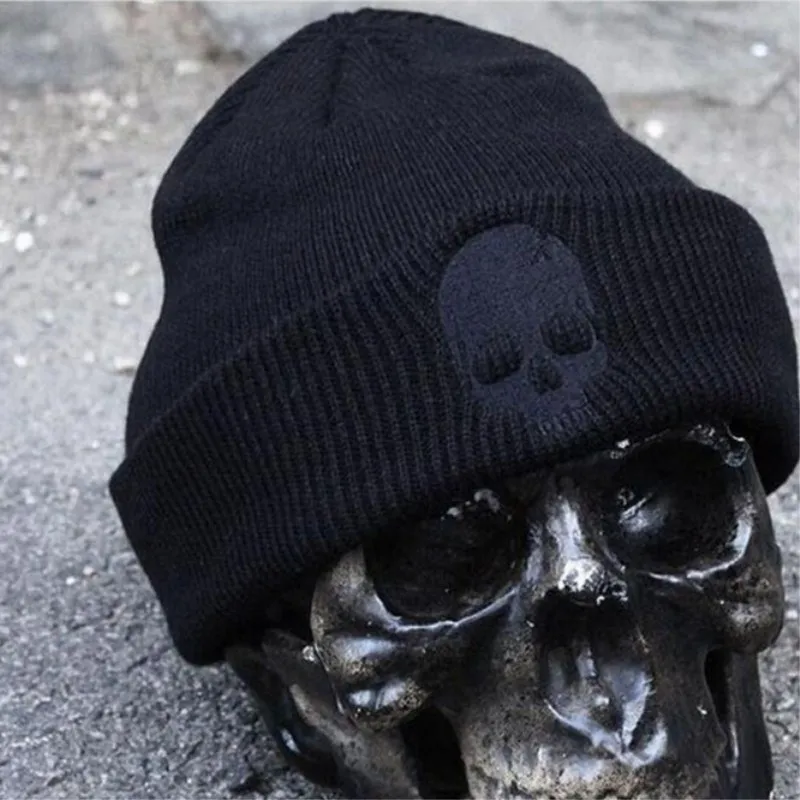 black Seioum унисекс акриловая трикотажная шапка зимние шапки Череп Стиль Skullies& Beanies для женщин и мужчин 3 цвета Теплая Зимняя кепка - Цвет: black
