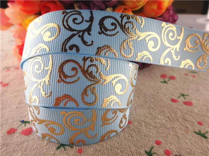 Лента Корсажная с принтом из блестящей золотой фольги 7/8 дюйма 22 мм 10 ярдов|printed