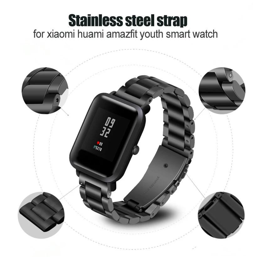7 шт./упак. ремешок для часов из нержавеющей стали для Xiaomi Huami amazfit bip Youth Metal replacment наручный защитный ремень Чехол+ пленка для экрана