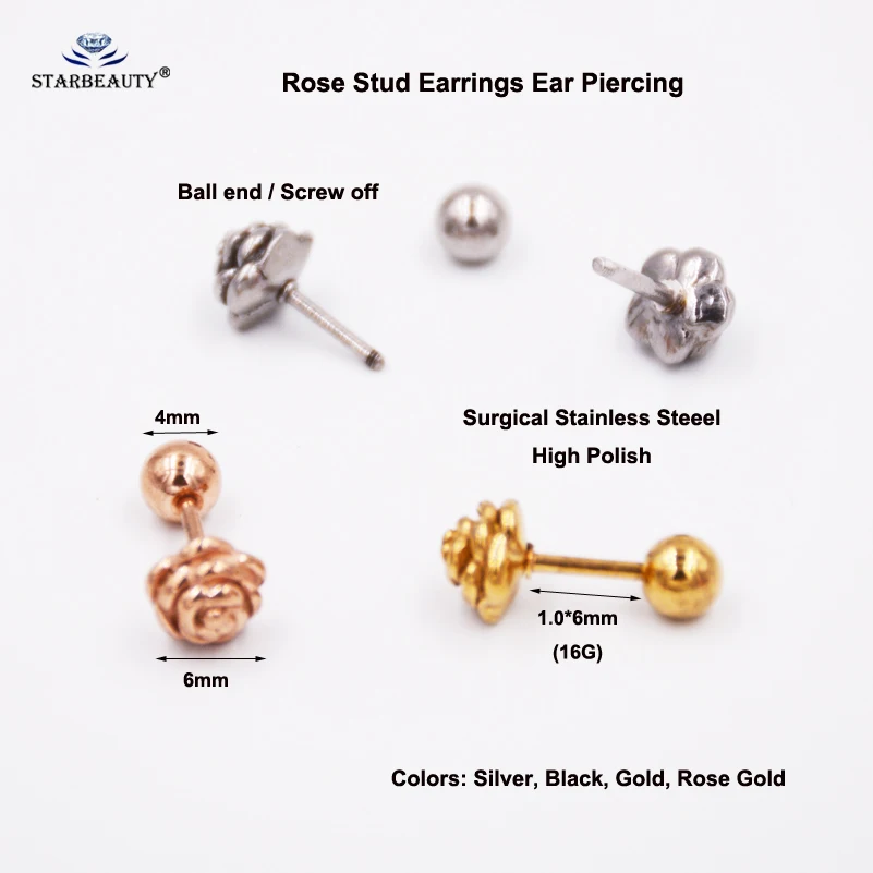 Серьги гвоздики из нержавеющей стали Happy Rose пирсинг спираль 2 шт. 18 г 1 0x6 мм|body jewelry
