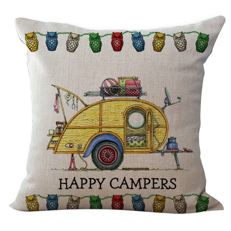 Хлопок и лен с принтом наволочка Винтаж Camper дорожный прицеп домашний декоративный бросок Наволочка 18x18 дюймов домашний текстиль
