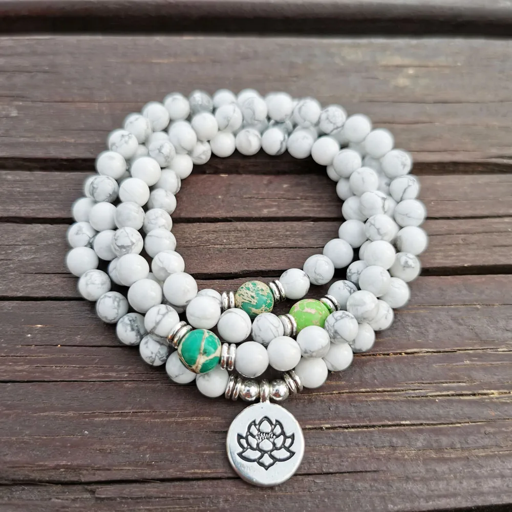 6 мм натуральный камень Howlite 108 Будда Мала браслет или ожерелье Йога Белый Браслет