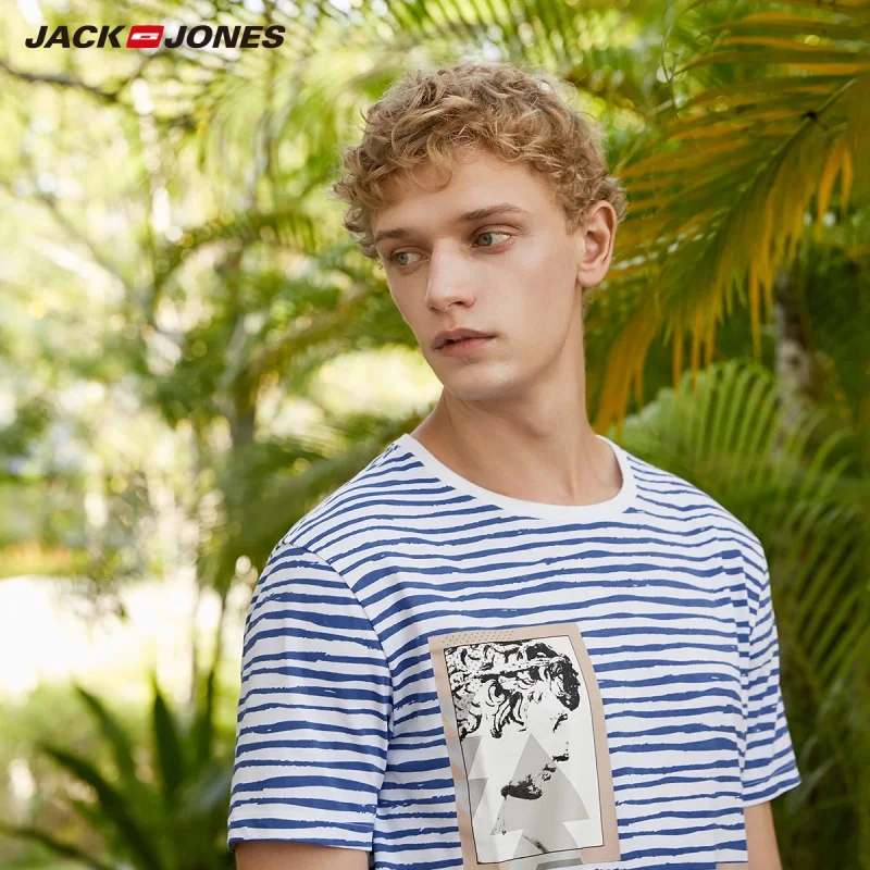 Мужская футболка с короткими рукавами JackJones 100% хлопок пляжный стиль E | 219101532