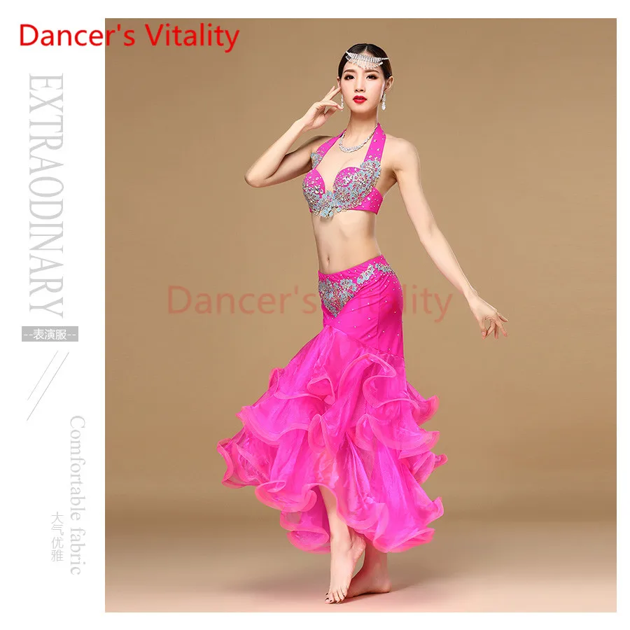 Donne танец живота костюм Prestazione набор Egiziano Danza Del Ventre Vestiti 2 pz наряд размера плюс Reggiseno