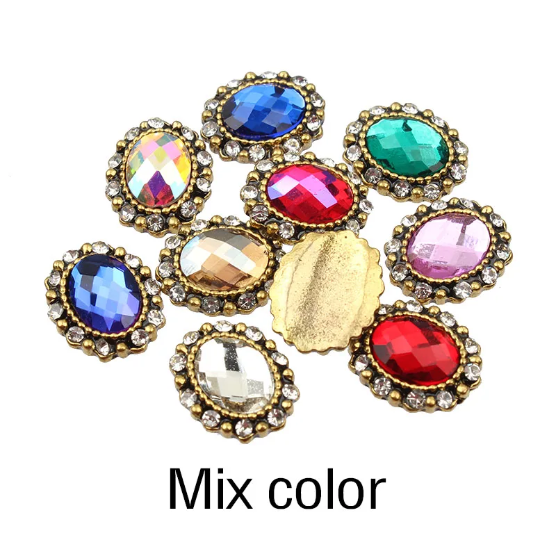 Mix color 10 шт смешанный цветной горный хрусталь овальный сплав 3d-украшения для ногтей DIY Блестящий сплав Гвозди Инструменты - Цвет: Mix color
