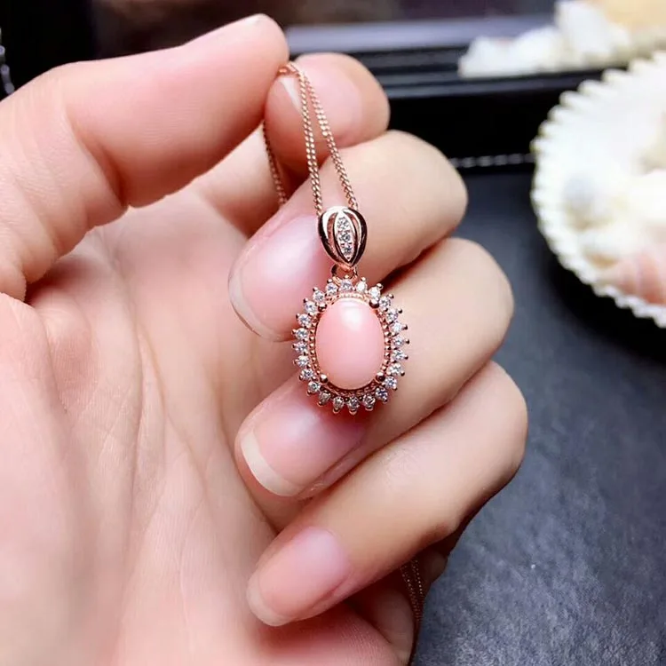 Pendant MeiBaPJ натуральный желе розовый коралл драгоценный камень 925 Серебряные серьги кольцо кулон ожерелье 3 костюмы прекрасные свадебные ювелирные наборы для женщин - Цвет камня: Pendant