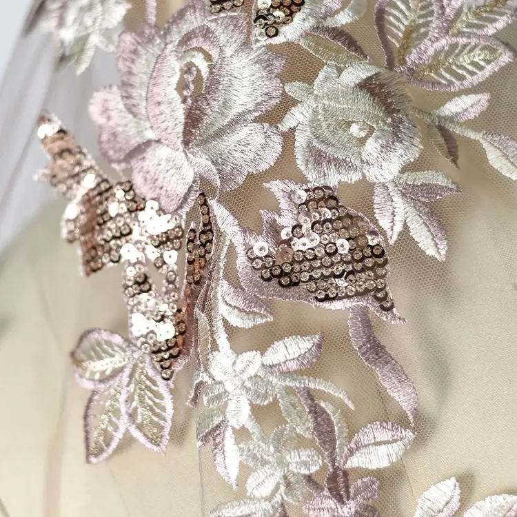 

Multi-color three-dimensional bead embroidery lace fabric for cloth wedding dress DIY material