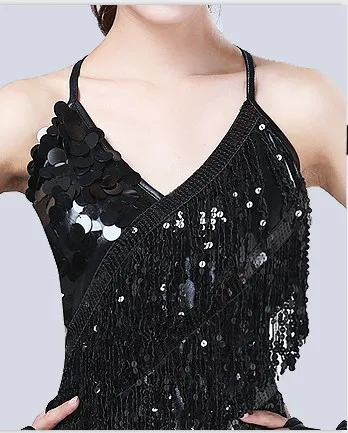 

Latin Dress Sequined Fringes Bling Fashion V-Neck Dance Clothing Dancewear Costumes Girl Tassel Costume Performance Dress