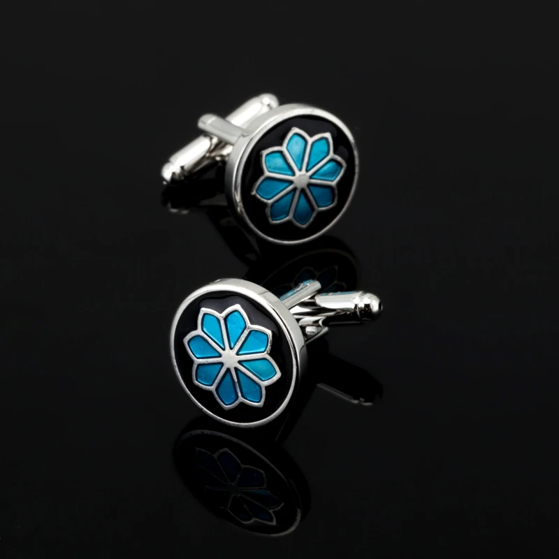 Запонки XK212 мужские с синими цветами рубашки аксессуары для одежды глазурованная