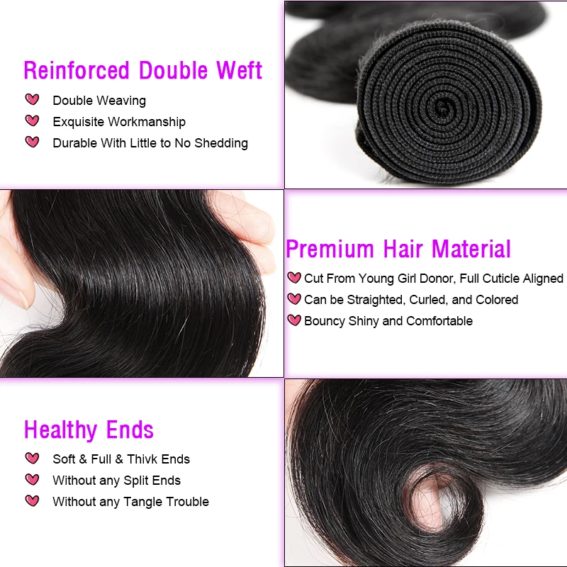 Fabbabes Hair Peruvian Body Wave With Closure 100% Remy Human 4 Bundles 4*4 Free Middle Part Lace | Шиньоны и парики
