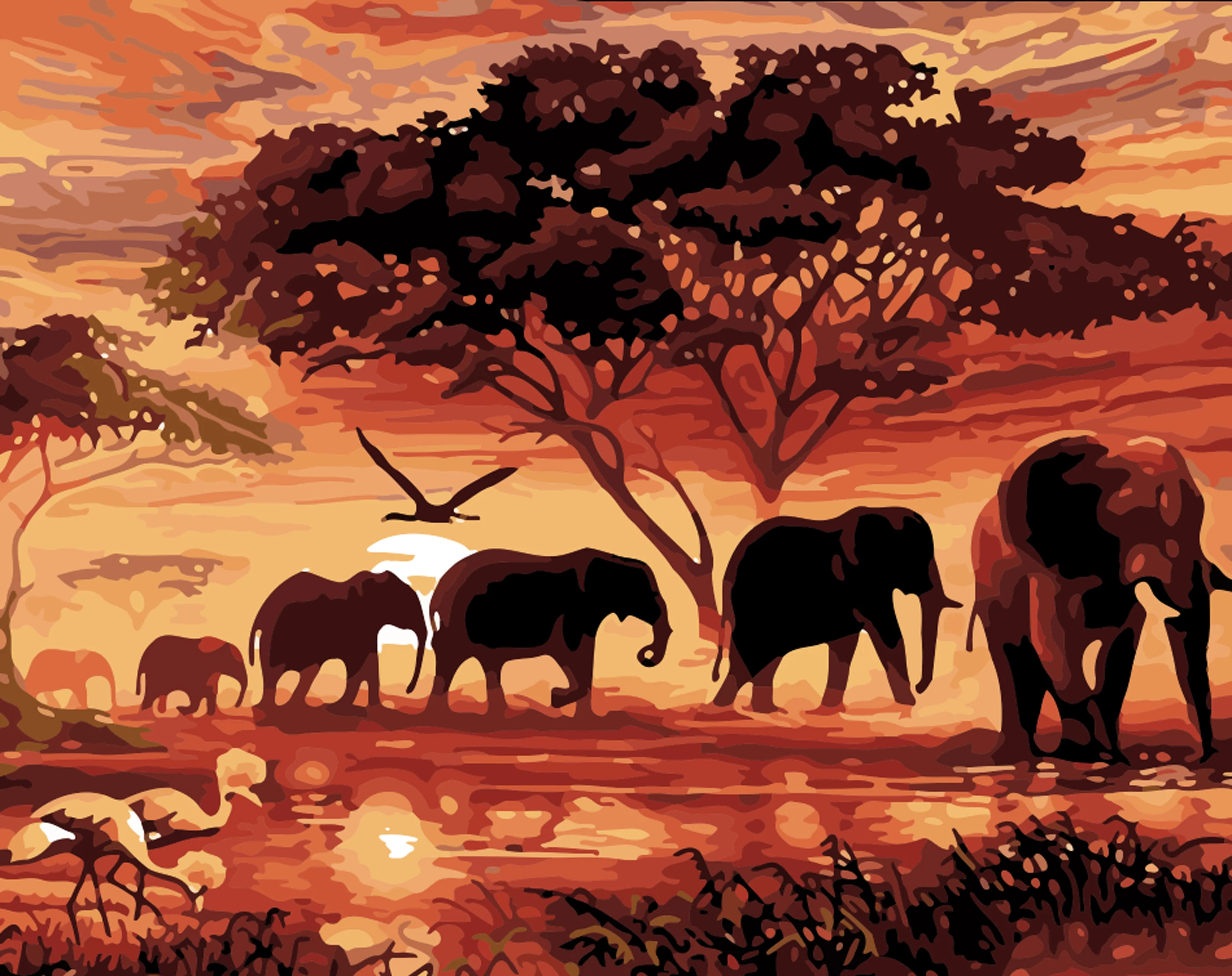 DIY 5D Sunset Elephant Diamond Painting by Number Kit for Adult  Full Drill Diamond Embroidery Dotz Kit Home Wall Decor 30x25cm