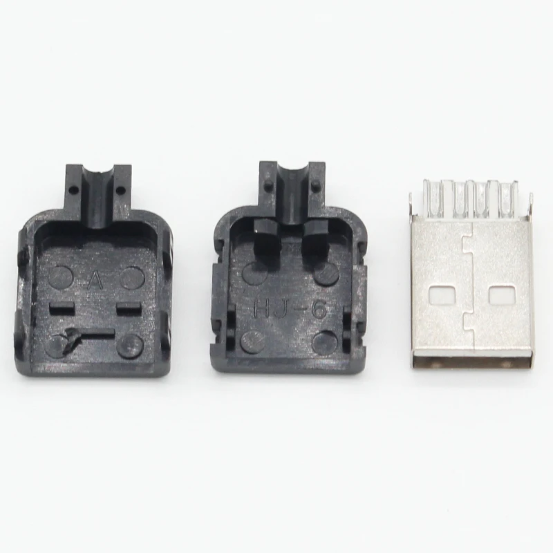 10 комплектов DIY USB 2,0 разъем типа A штекер 4 Pin в сборке адаптер гнездо припоя Тип Черный Пластиковый корпус для подключения данных