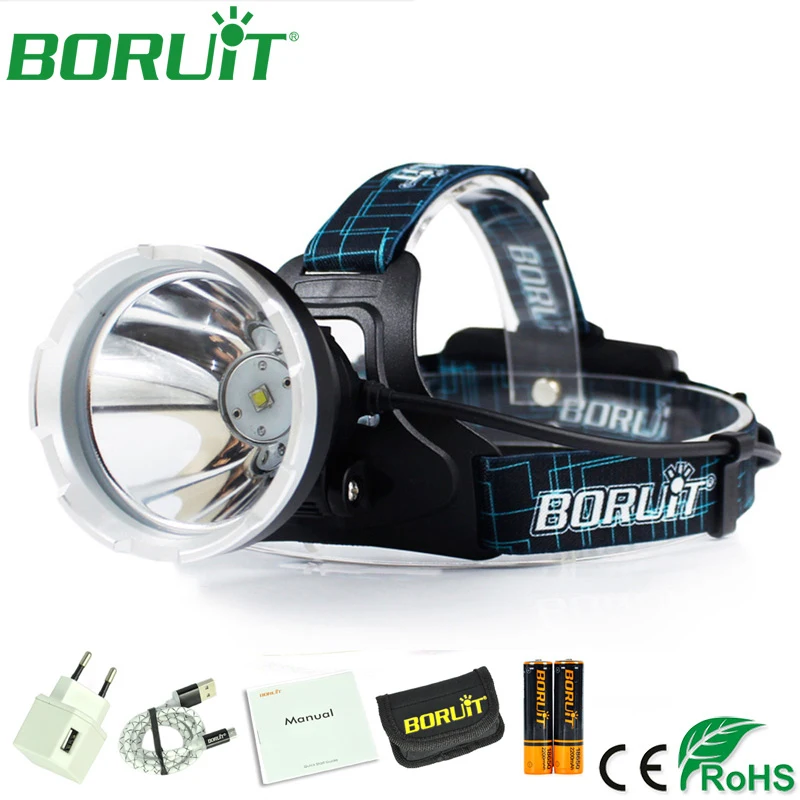 BORUiT B10 XML L2 LED Headlamp Flashlight Big Cup USB Rechargeable Memory Headlight Waterproof Camping Head Torch Light 18650