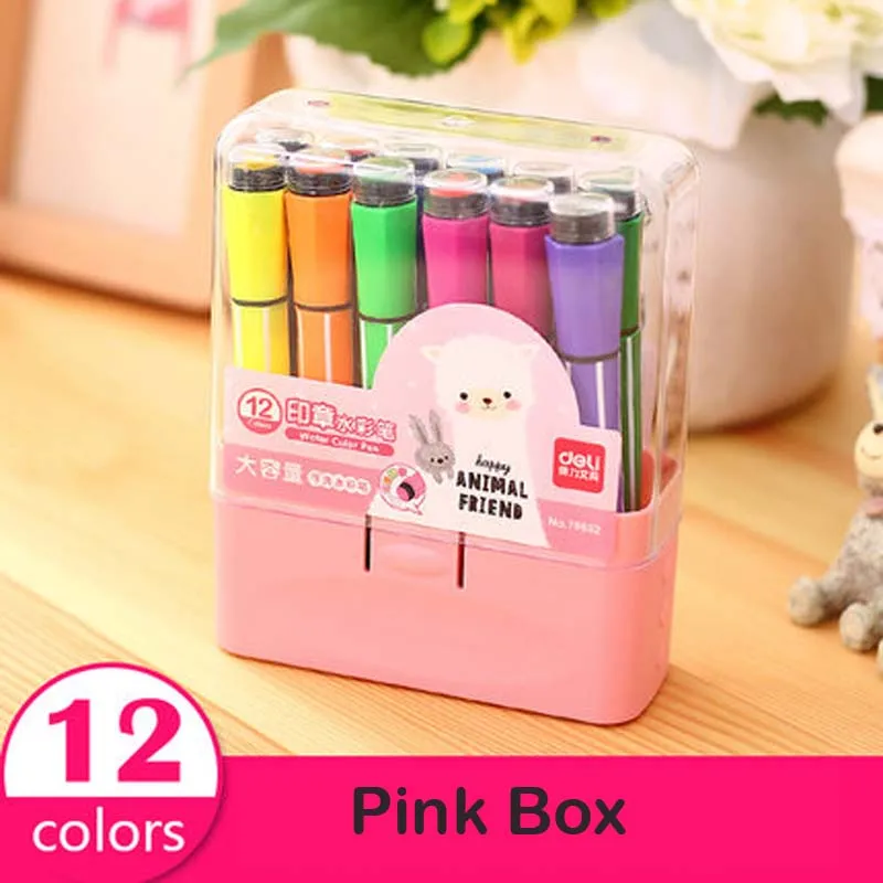 12 Colors Pink Box 12 шт/лот милые канцелярские маркер-Штамп Моющиеся акварельные текстмаркеры для детей день рождения обратно в школу подарочный сувенир для вечеринок - Цвет: 12 Colors Pink Box