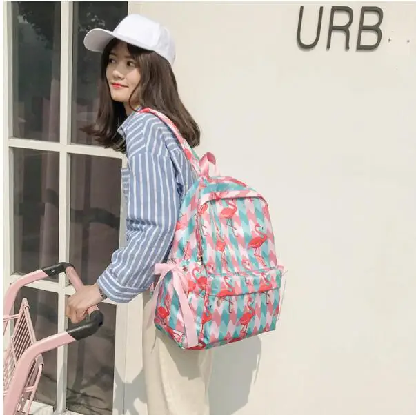 

1 piece Harajuku nylon Lolita Girl Cute Fruit Strawberry flamingo Rucksack Back Pack Leisure Bowknot Riband Kawaii School Bag