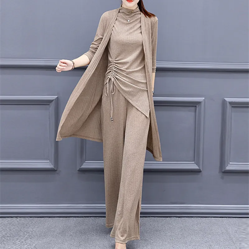 Новый весенний жилет топ и длинное пальто кардиган широкие брюки офисный костюм