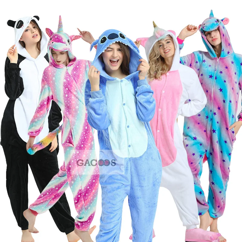 Kugurumi пижамы единорог для взрослых женщин с животными фланелевые капюшоном Licorne