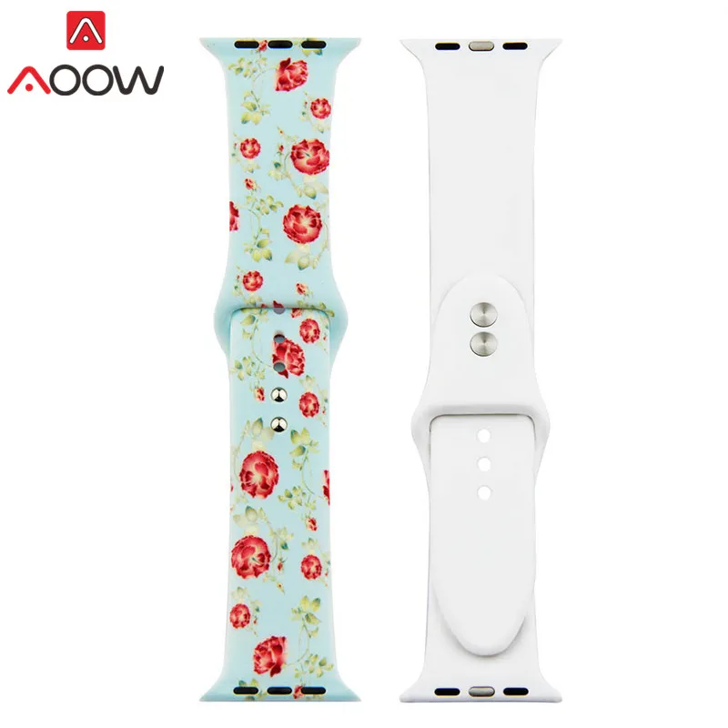 Color 17 38 цветов силиконовый ремешок для часов Apple Watch 38 мм 42 мм 40 мм 44 мм цветочный узор браслет ремешок для iwatch 1 2 3 4 браслет - Цвет ремешка: Color 17