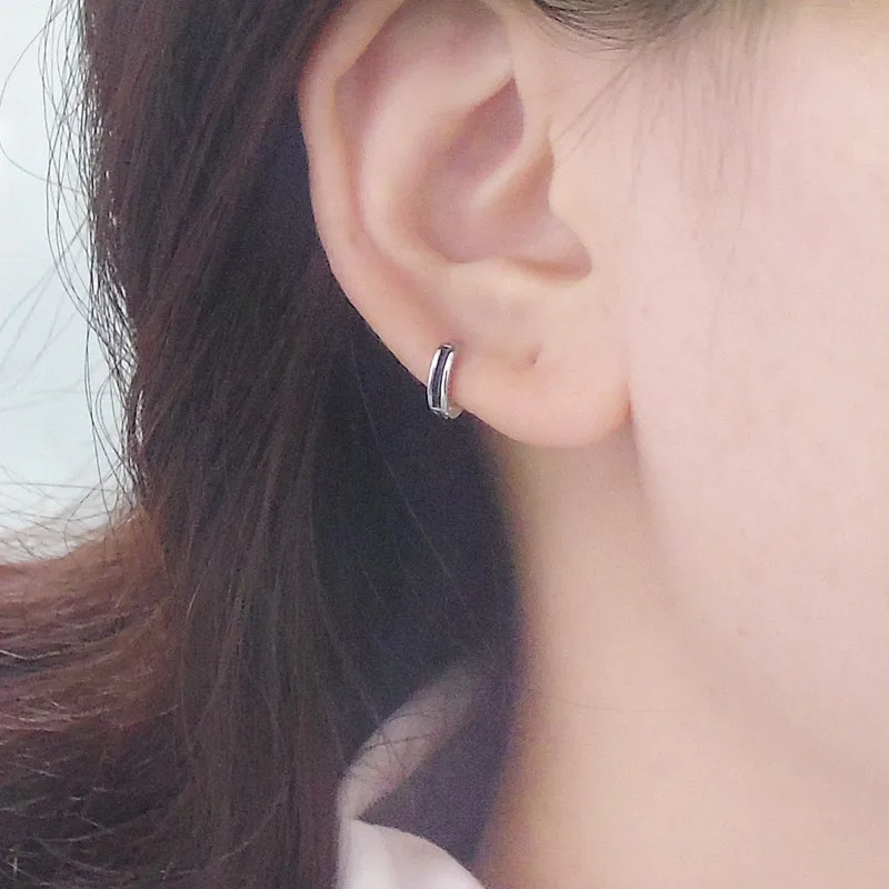 1 piece black 6mm Новые серьги из стерлингового серебра s925 пробы призматические полигональные серьги внутренний диаметр 5,5 мм-9 мм - Окраска металла: 1 piece black 6mm