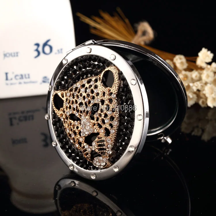 Выгравировать слова бесплатно, bling Стразы голова тигра леопарда, мини красота карманное зеркало, подружки невесты Рождественский подарок, компактное зеркало для нанесения макияжа