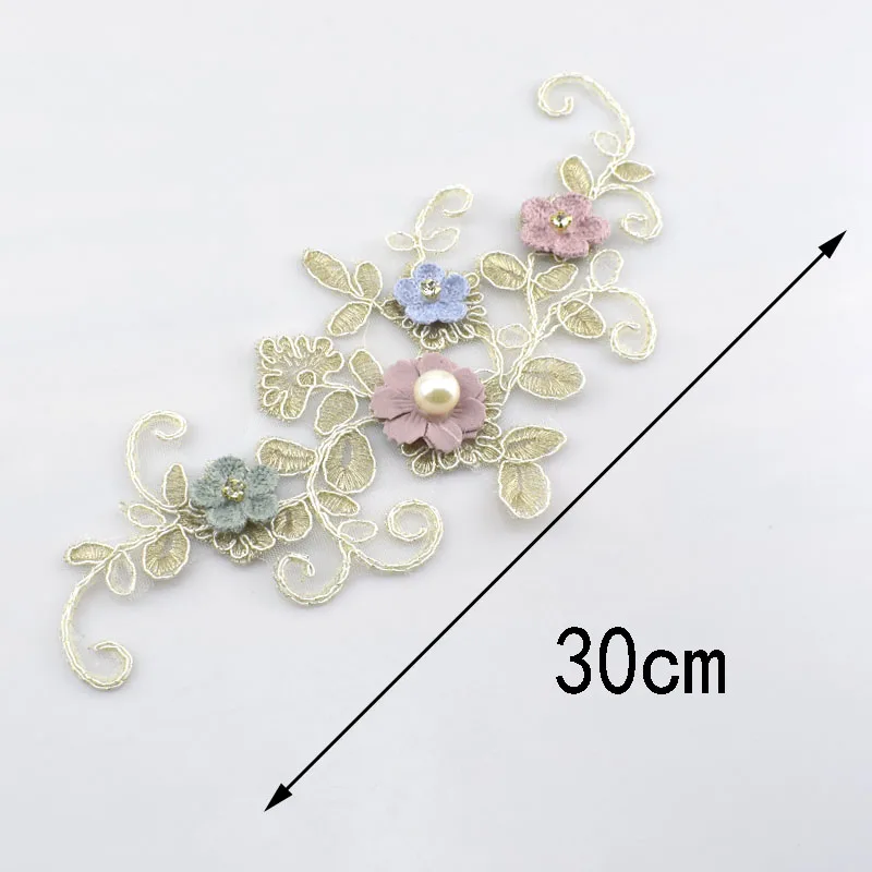 2Pcs Water Soluble Embroideried Lace Applique Gold Flower Bead Trims Wedding Decoration Dress DIY Sewinig AccessoriesKY2201 | Дом и сад