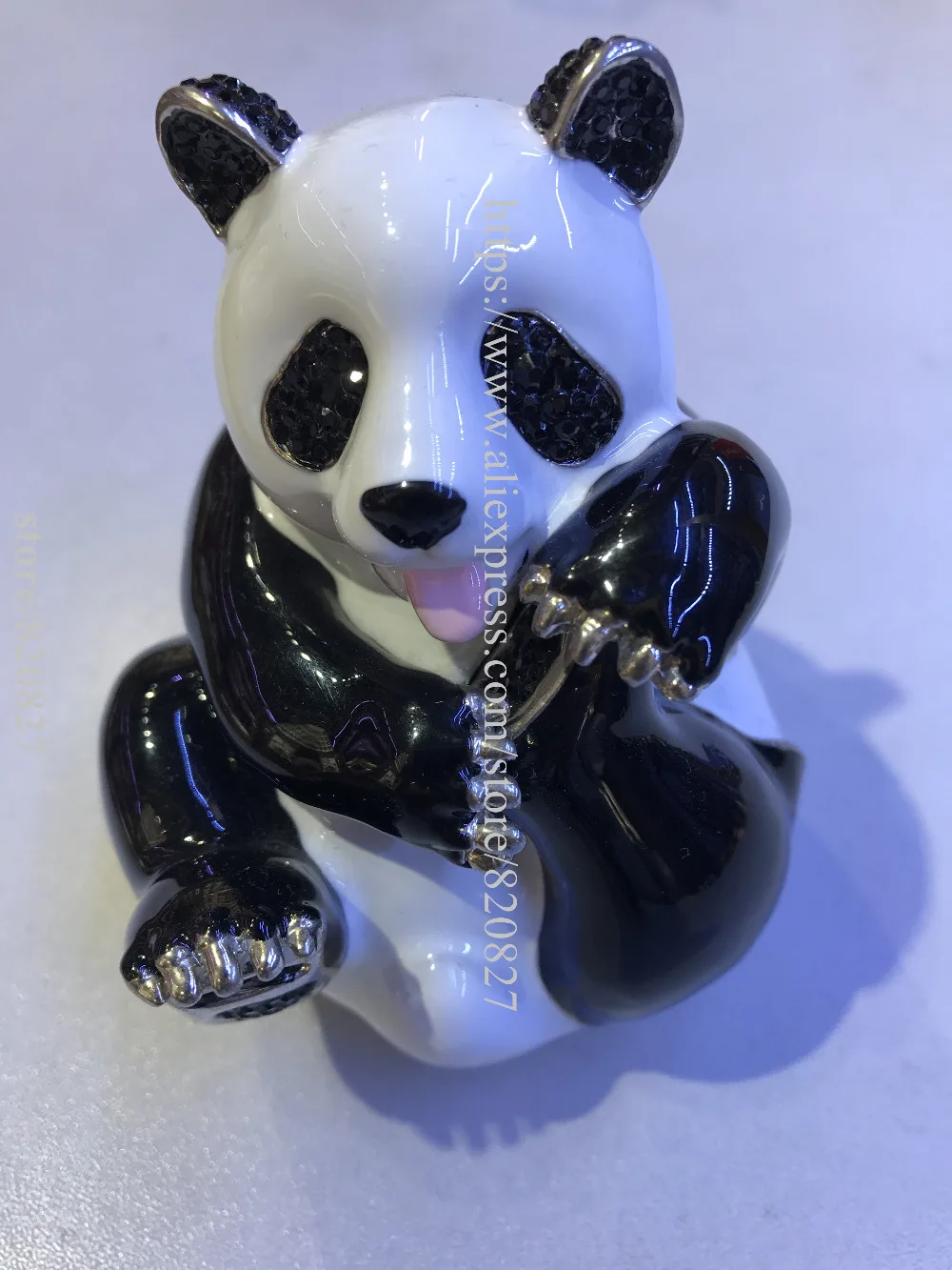 Big Panda Trinket Gift Box Panda Bear Handmade Jeweled Metal Panda Hinged Treasure Holding Box Lovely Panda Trinket Jewelry Box