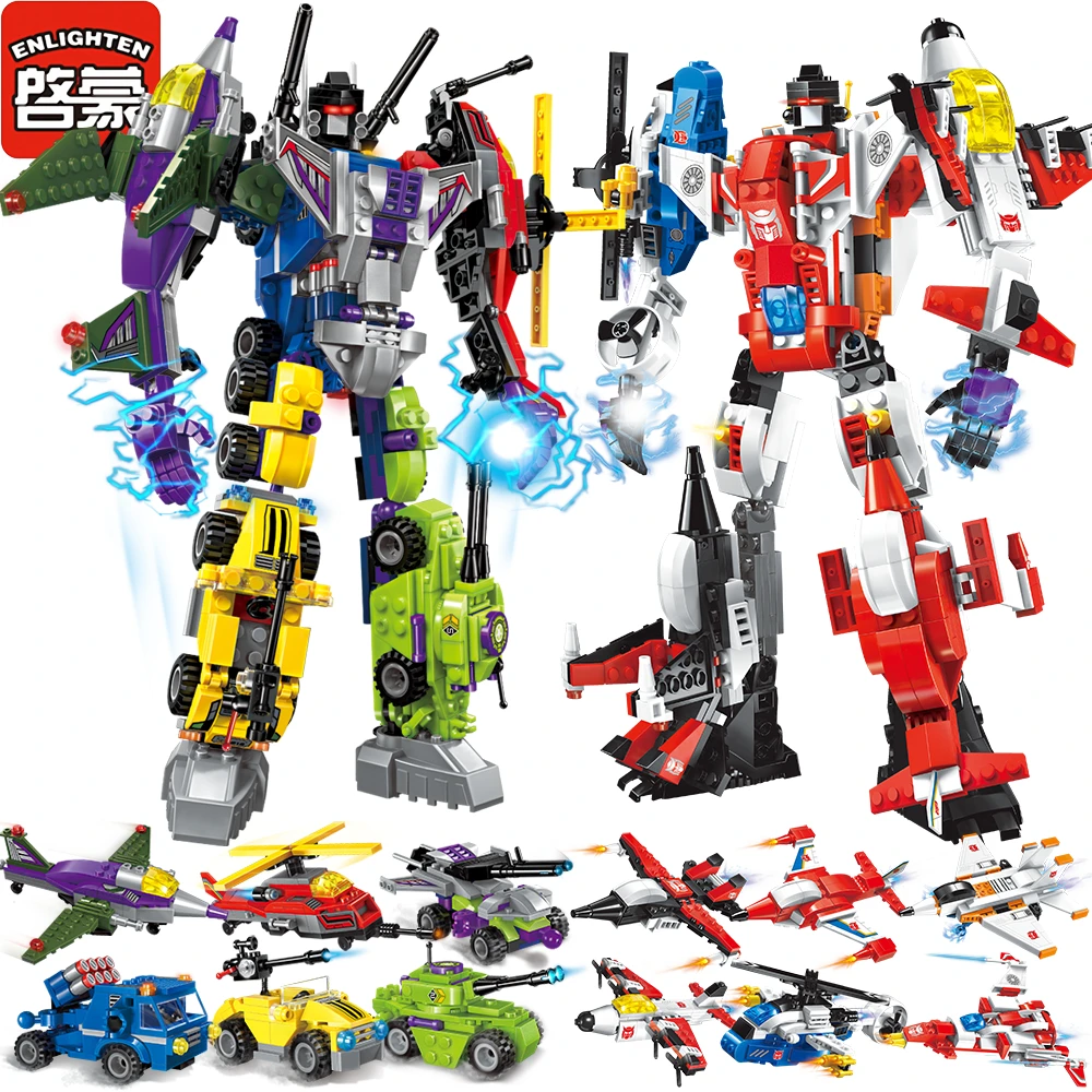 Развивающие строительные блоки игрушки детский робот грузовик герой