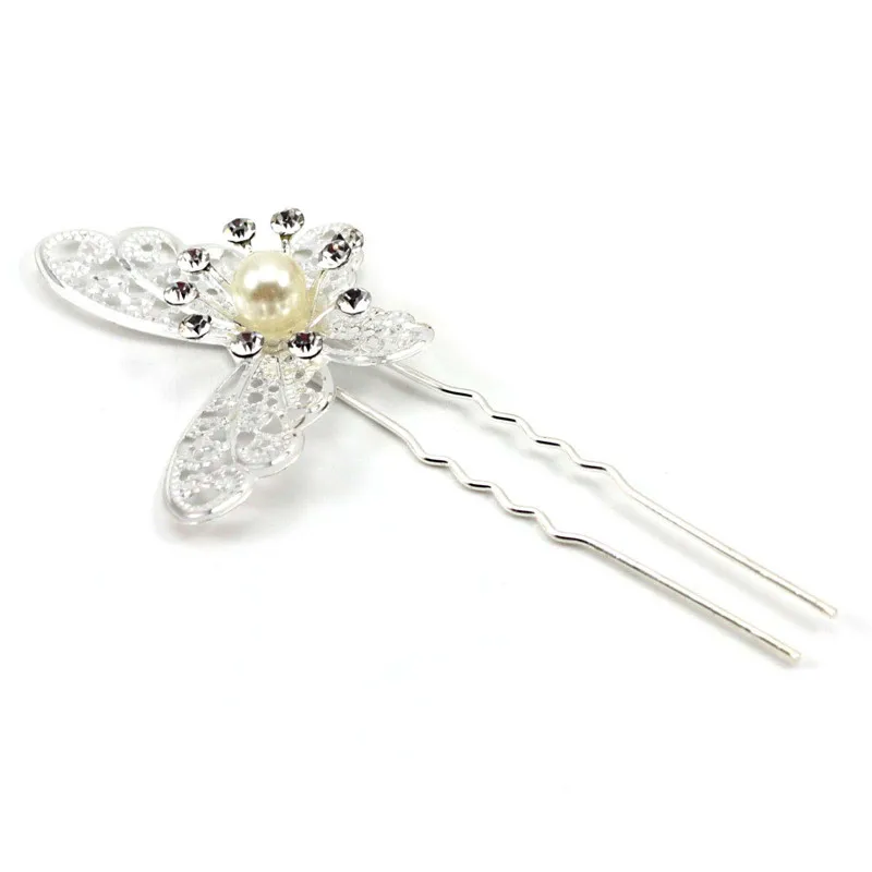2x Luxurious shining Pearl Crystal Butterfly Hairpin Wedding Party Hairwear Tiara Decor |