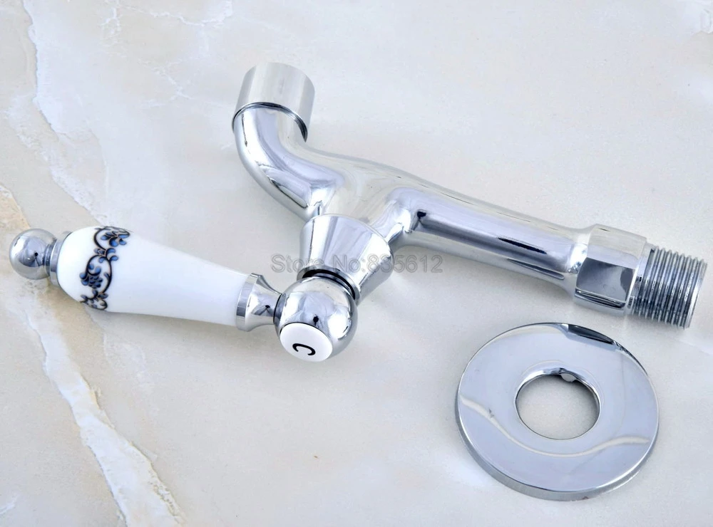 Хром латунное настенное крепление Керамика ручка швабры смеситель для бассейна/Прачечная раковина холодной водопроводной воды tav163