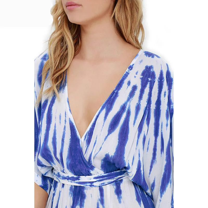 New Style Summer Beach Tunic Women 2018 Blue Printed Chiffon Dress Elegant Casual Loose Long Plus Size | Женская одежда