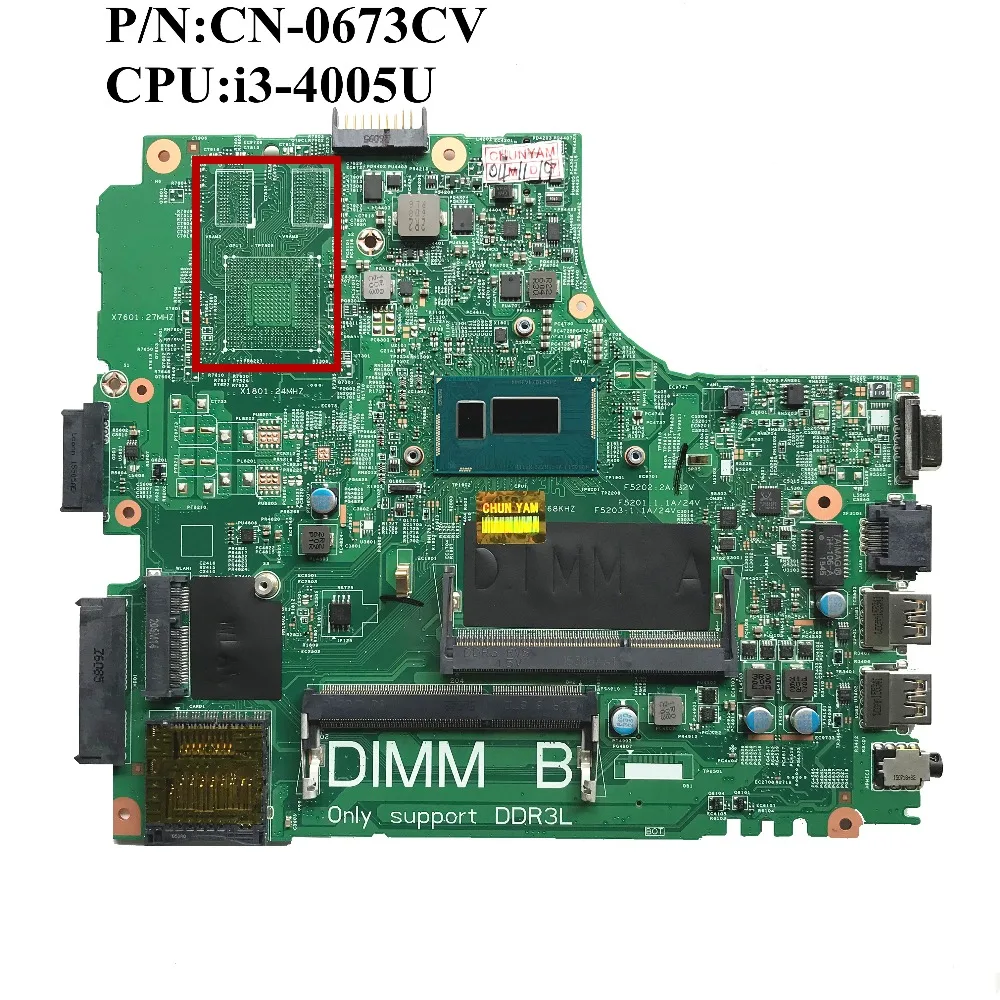 SZWXZY отлично подходит для материнской платы ноутбука DELL 3440 с I3 4005U DDR3 CN 0673CV 673CV 13221 1