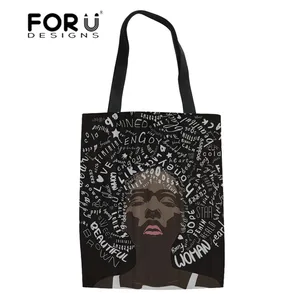 FORUDESIGNS, черные художественные африканские девушки, льняные сумки-тоуты с принтом, женские сверхпрочные сумки для покупок, женские многоразовые сумки-шопперы для женщин