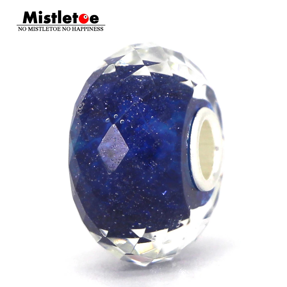 Омела 925 пробы серебро темно синий желаю звездное небо Шарм из муранского стекла