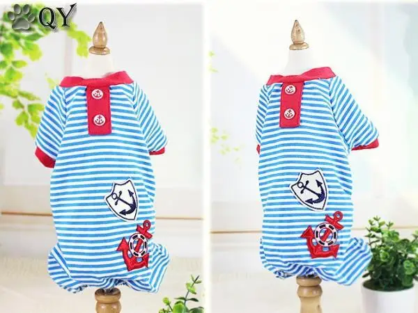 Моряк полосатый комбинезон для собак Одежда питомцев пижамы кошек Йоркширский
