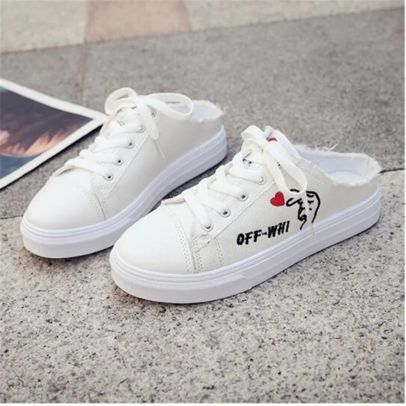 Женские парусиновые туфли Белые Повседневные без каблука обувь застежки