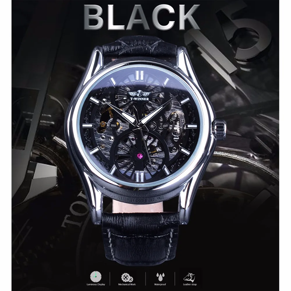 Серебряный чехол Winner 2017 модные современные мужские автоматические наручные часы