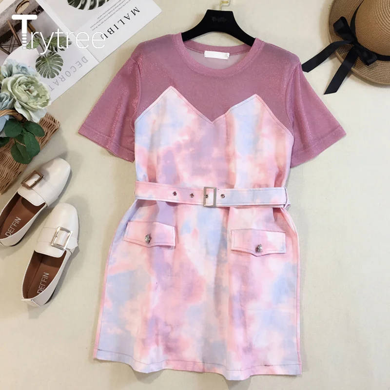 Trytree 2020 летний женский комплект из двух предметов Повседневная розовая свободная