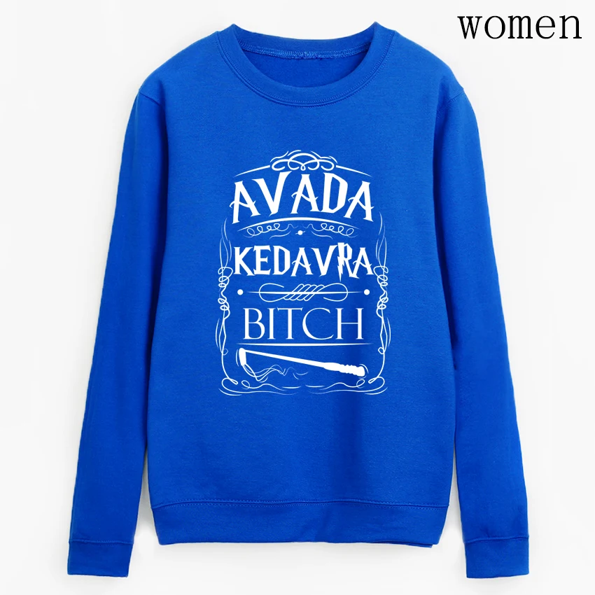blue Хип-хоп дамские повседневные худи с круглым вырезом Avada Kedavra Толстовка с принтом Bitch осенние хипстерские флисовые пуловеры женские спортивные костюмы Прямая поставка - Цвет: blue