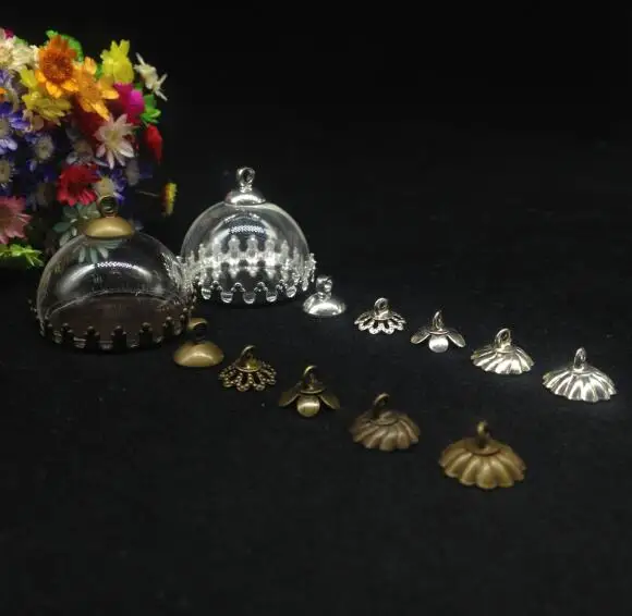 

300 шт 25 мм прозрачный полукруглый купол стеклянный флакон кулон серебряная/бронзовая покрытая корона базовый поднос Настройка Кепка ожерелье сделай сам в поисках