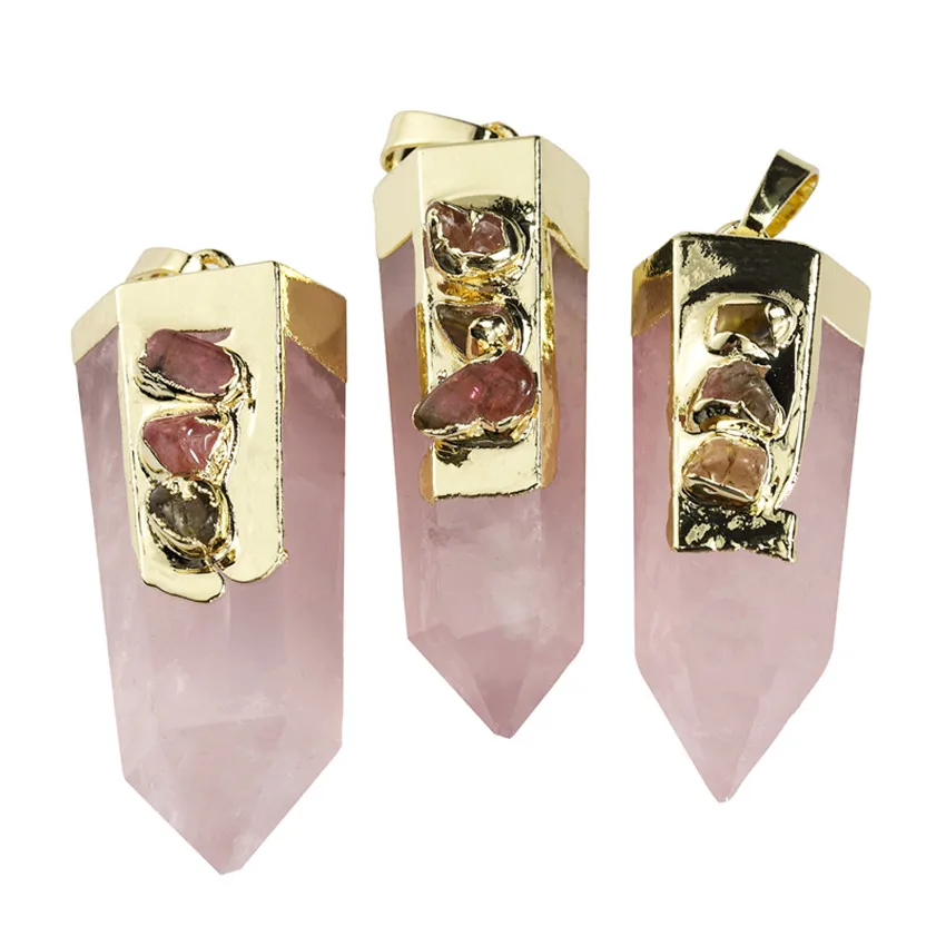 

100-Unique 1 Pcs Light Yellow Gold Color Irregular Shape Natural Rose Pink Quartz Pendant Elegant Women Jewelry