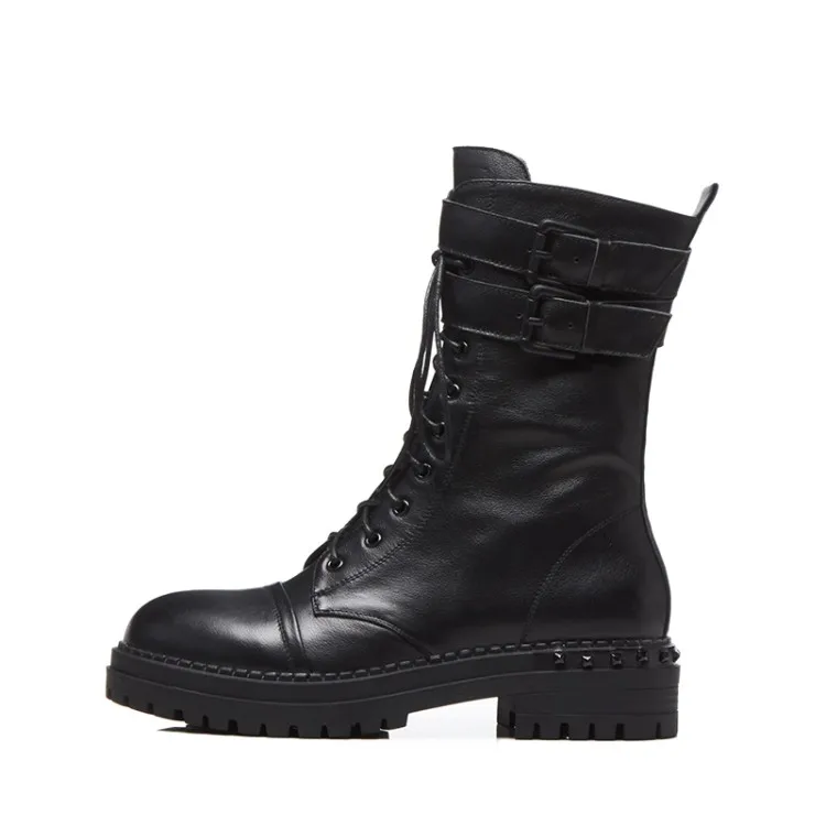

MLJUESE 2019 women ankle boots cow leather buckle strap short plush winter warm fur platform boots low heel women boots