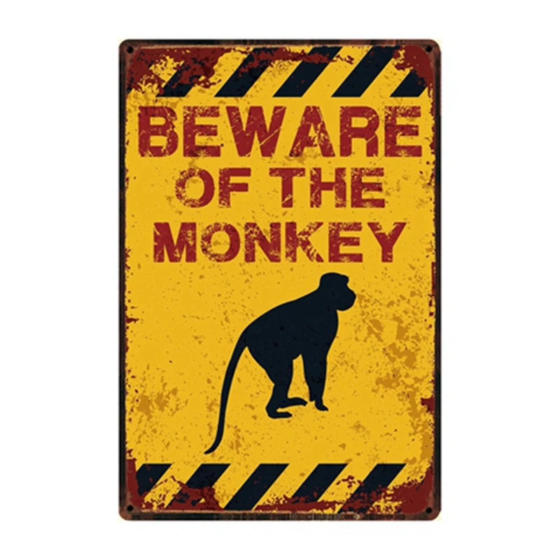 [ Kelly66 ] Beware Of The Dog Pig Horse Wolf Monkey Metal Sign Tin Poster Home Decor Bar Wall Art Painting 20*30 CM Size Dy82