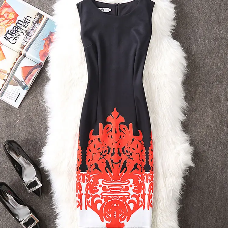 Soperwillton, летнее женское платье, для офиса, с принтом, карандаш, Vestidos, бодикон, с круглым вырезом, повседневное, без рукавов, женские платья# A767 - Цвет: 51