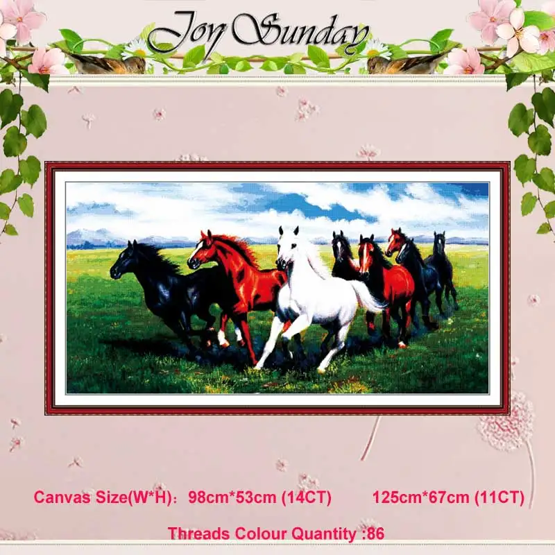 Eight steeds gallop Лошадь семья Белая лошадь животные Счетный 11CT 14CT Набор для вышивания крестиком DIY DMC Набор для вышивания крестиком вышивка рукоделие домашний декор - Цвет: Eight steeds gallop
