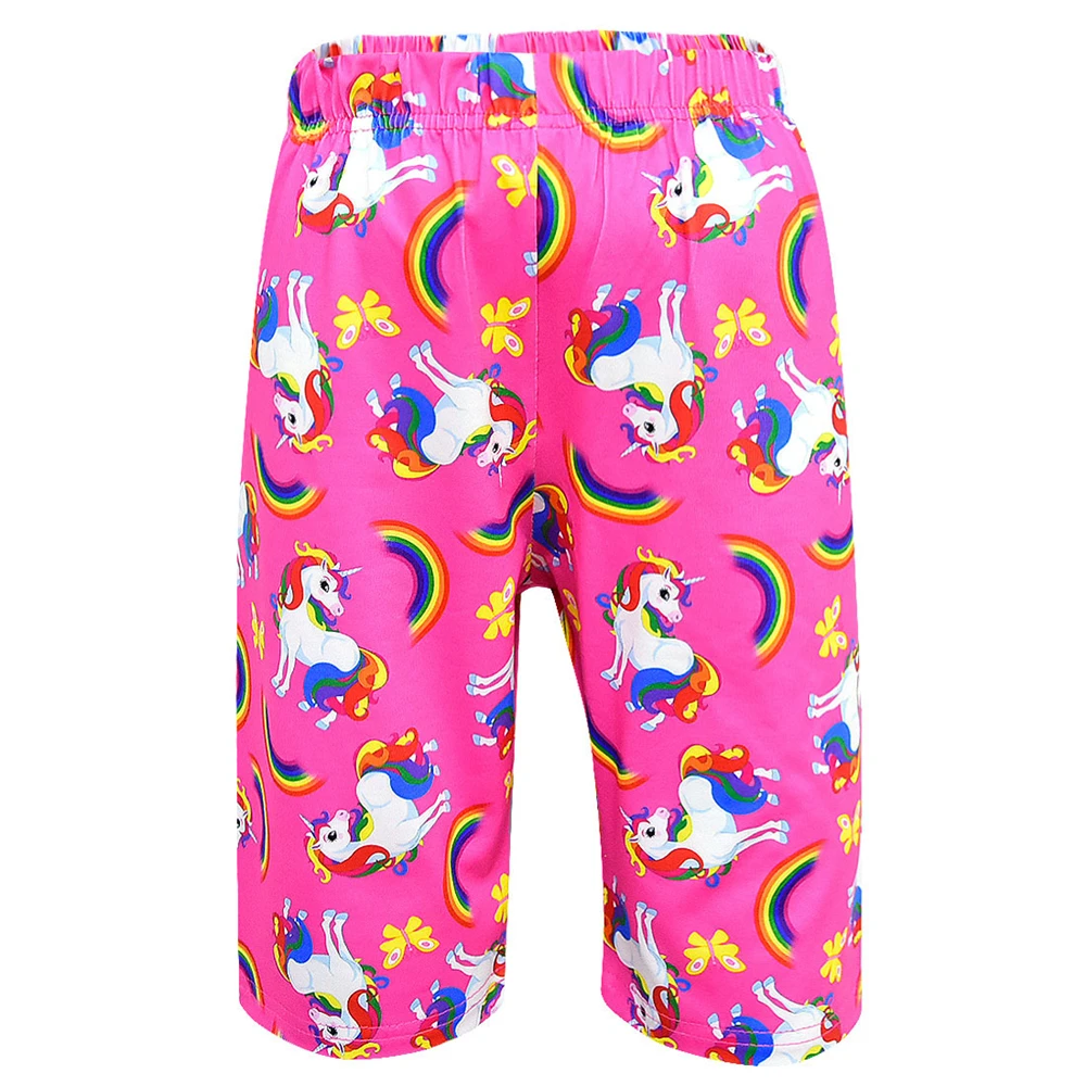 Пижамы для девочек с единорогом 100% хлопок летняя Пижама коротким рукавом розовая