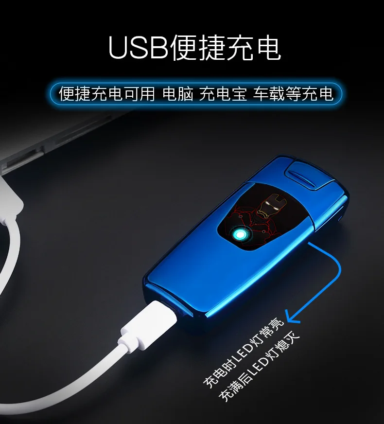Роскошная электрическая зажигалка iron man с двойной дугой, USB перезаряжаемая Зажигалка для сигарет, плазменная дуговая Зажигалка для сигар, гаджеты для мужчин, подарки