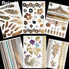 Татуировка Женская с цветами, временная татуировка до ключиц, золотые металлические Наплечные татуировки с бабочкой, наклейки на запястье с листьями для девушек