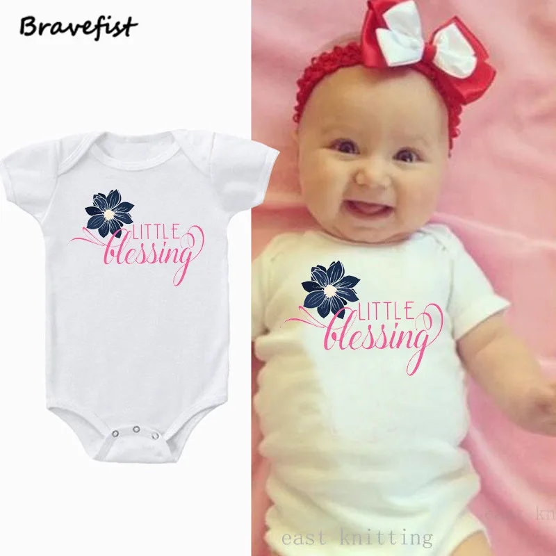 

Newborn Summer Floral Bodysuits Short Sleeve 0-2Years Old Children Boys Girls Clothing Little Blessing Letters Print Kids Outfit
